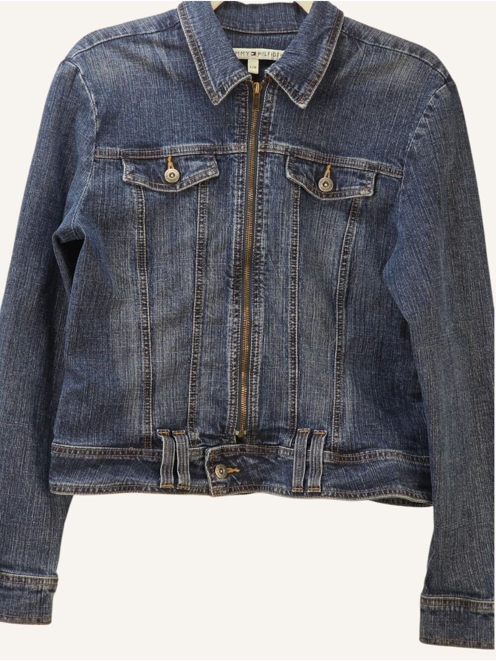 Tommy Hilfiger Y2K Fitted Zip Denim Jacket Blue Large Made in Canada